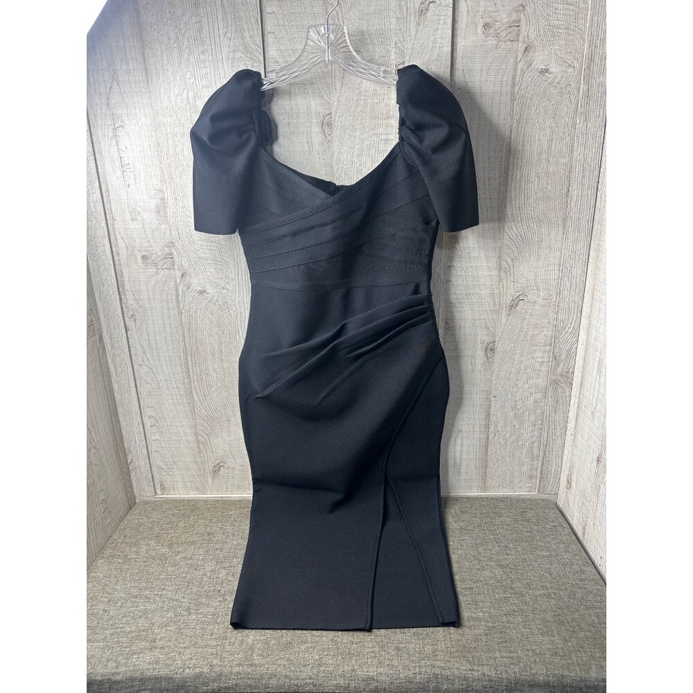 Baosuu Black Off-Shoulder Midi Dress Womens Size S Evening Dinner Party